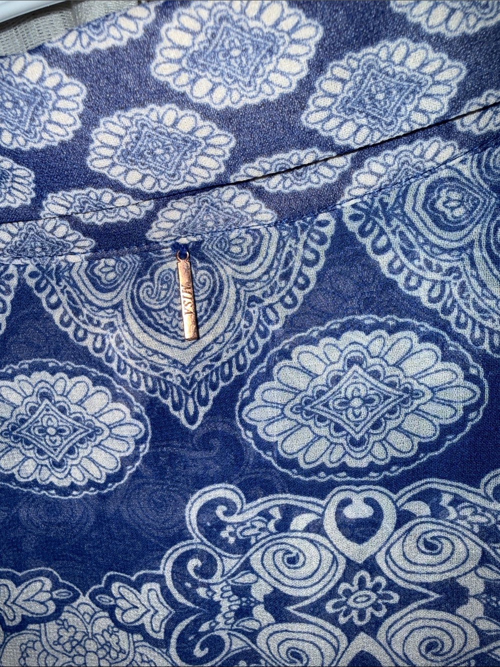Misa Los Angeles Navy Paisley Sheer Button-Front Blouse - Picture 8 of 8